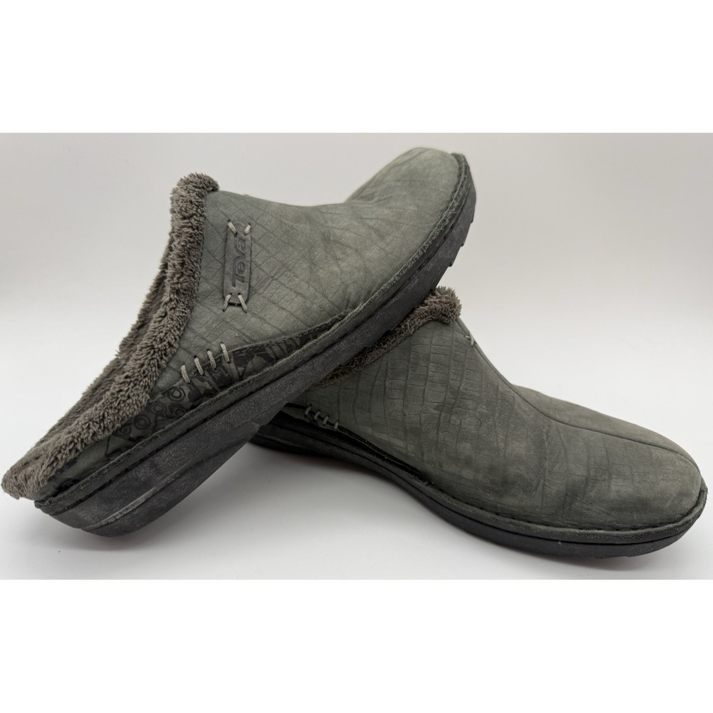 Teva Shoes Womens Sz 9 Kiru Faux Fur Lined Mules Clogs 4060 Teal Gray Suede